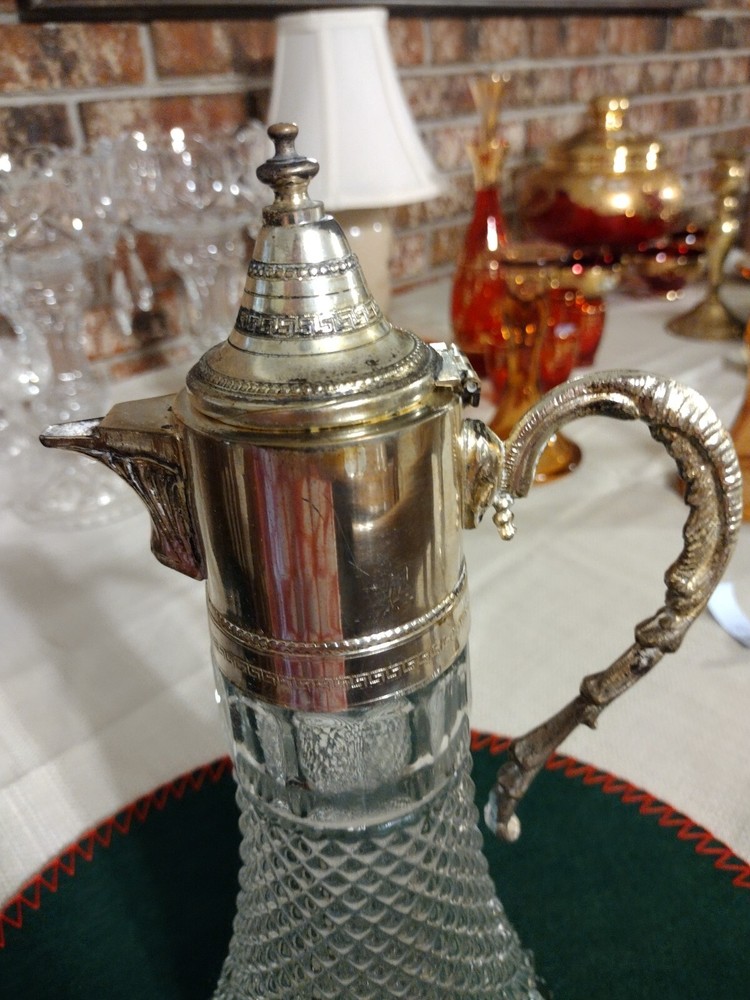 Vintage Crystal Diamond Point and Silver Plated Chocolate Pitcher