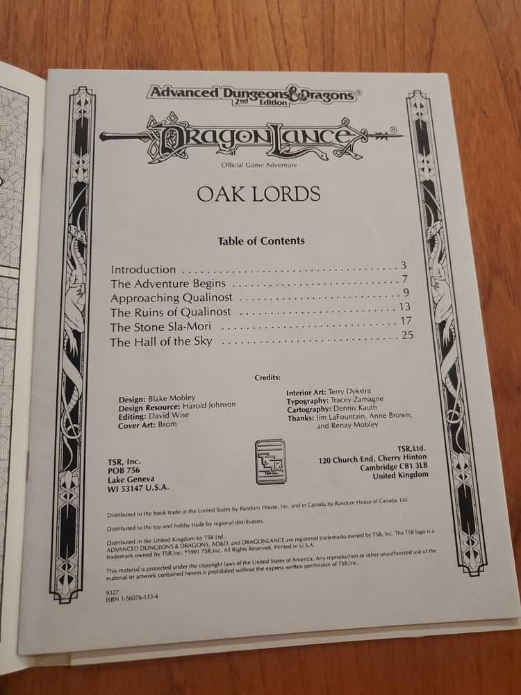 Dragonlance Oak Lords - DLS3 - Advanced Dungeons & Dragons - 9327 - Original