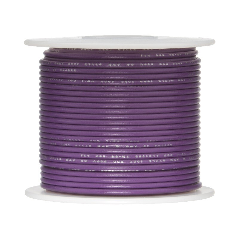 24 AWG Stranded Hook Up Wire, Violet, 100 ft, 0.0440" Dia, UL1429, 150V