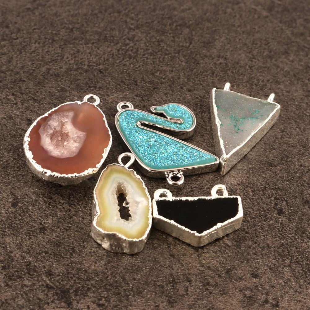 Geode Druzy Sugar Druzy Silver Electroplated DIY Making Connectors Lot 5 Pcs