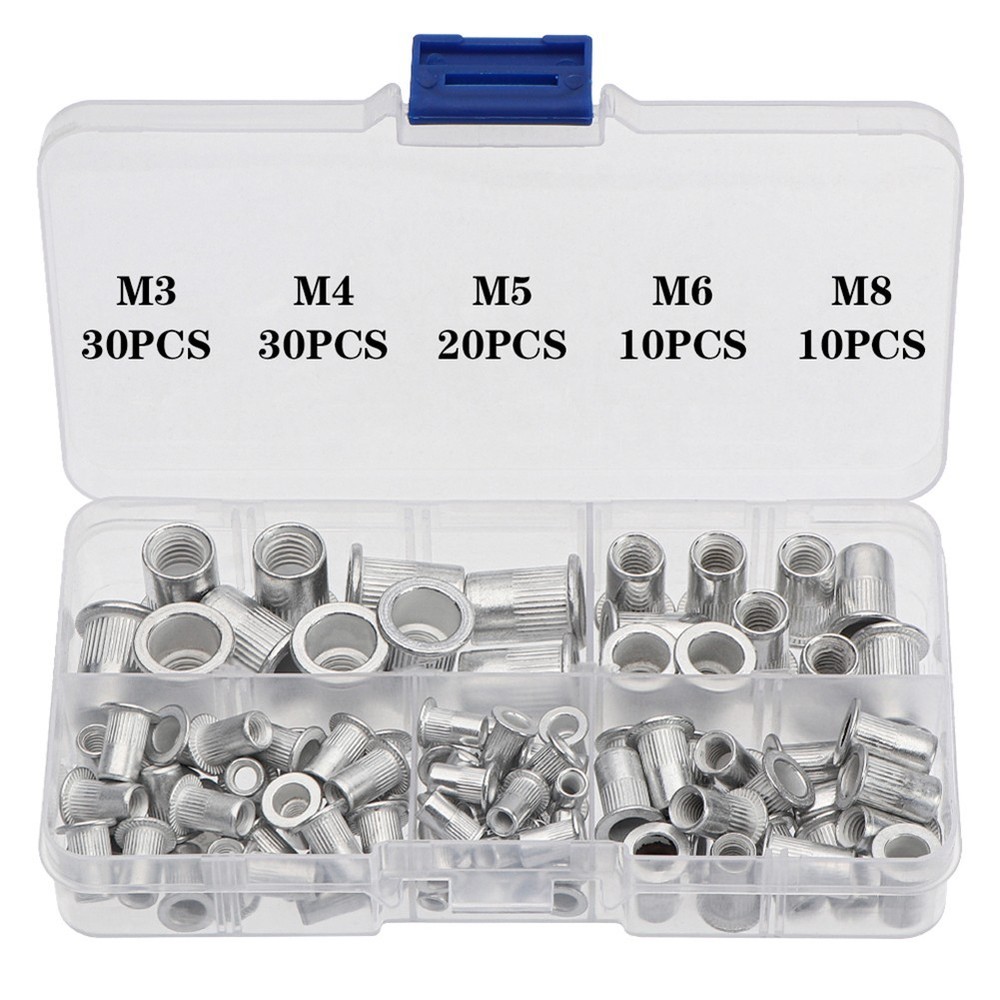 Flat Head Aluminum Rivet Nuts 100pcs Variety Pack for Multiple Applications