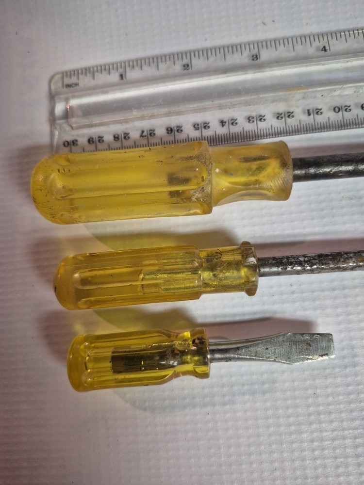 Vintage 3pc Yellow Handle Flathead Screwdriver Lot