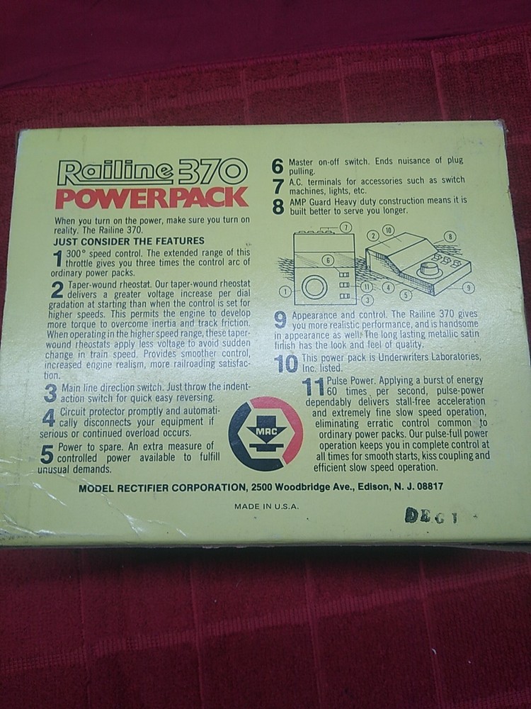 Railine 370 Powerpack Train And Accessory Transformer With Instructions And Box