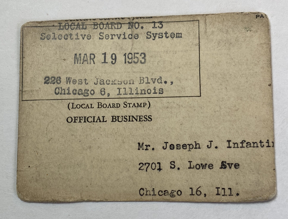 Vintage 1953 Military Draft Selective Service System Notice of Classification