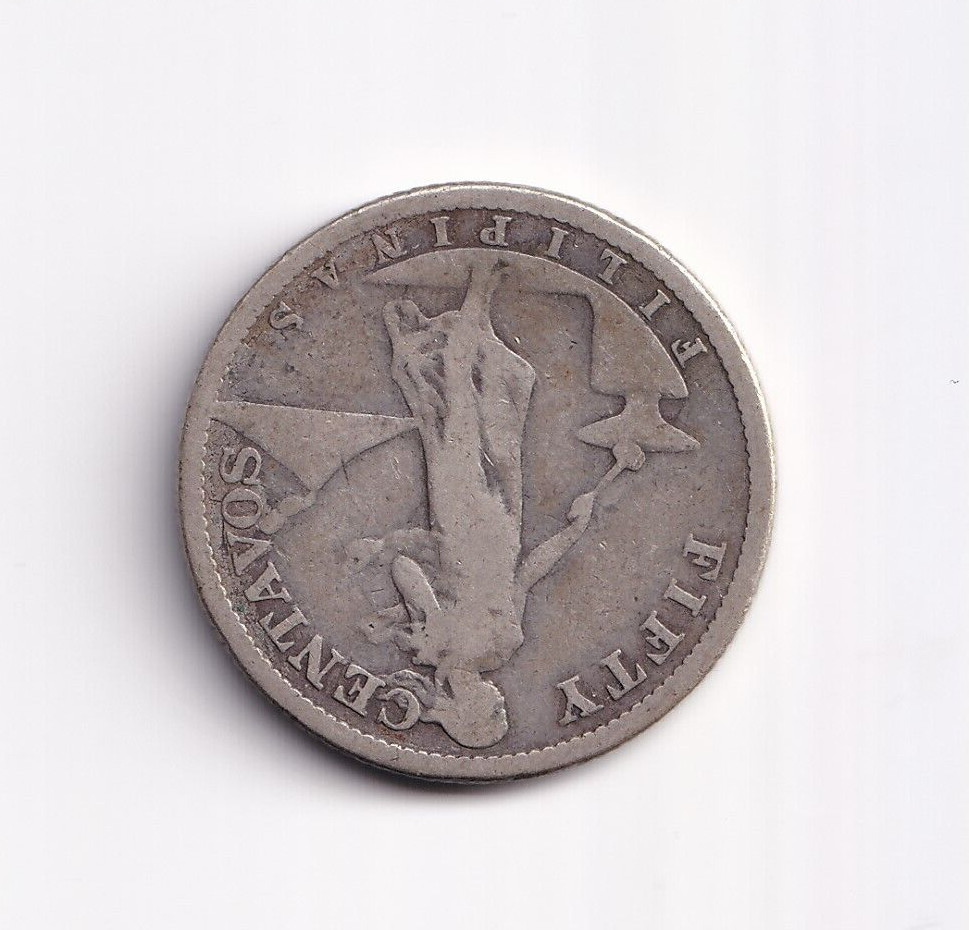 US / PHILIPPINES: 1907 50 CENTAVOS SILVER COIN #1556