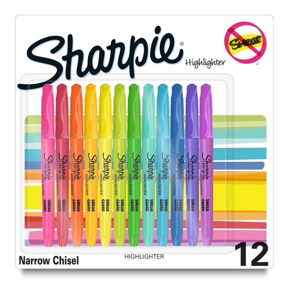 Sharpie Pocket Highlighters, 1 Count (Pack of 12), Fluorescent (Assorted)
