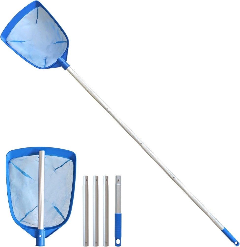 Lightweight Pool Cleaning Tool: 5' Telescopic Aluminm Pole with Medium Fine Mesh