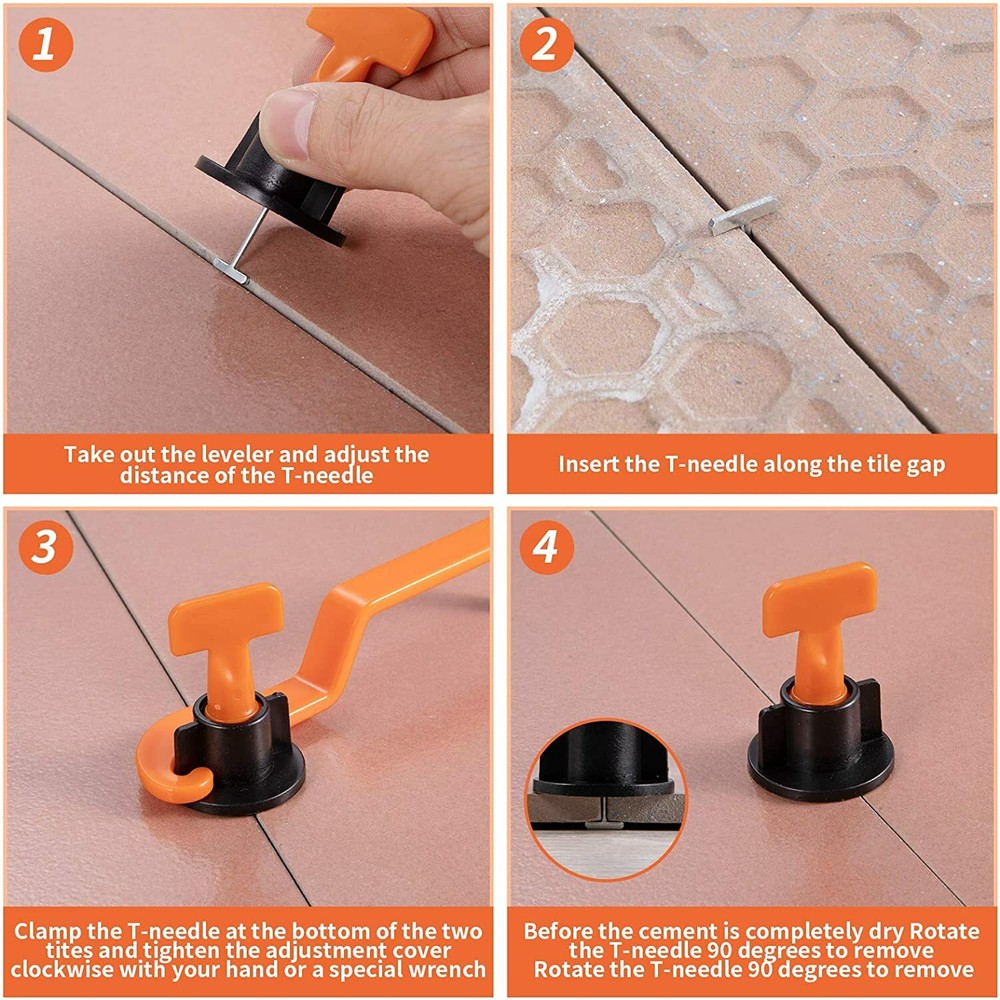 Tile Leveling System Kit 250pcs Reusable T Type Tile Leveler Clips +5 Wrenches