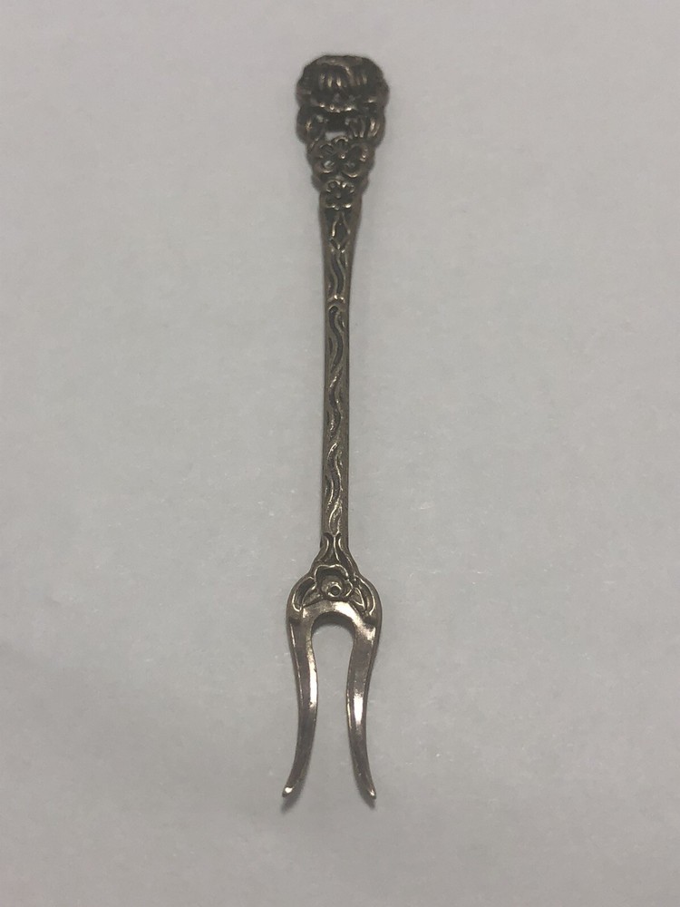 Antique Miniature 835 Silver Floral Repousse Fork