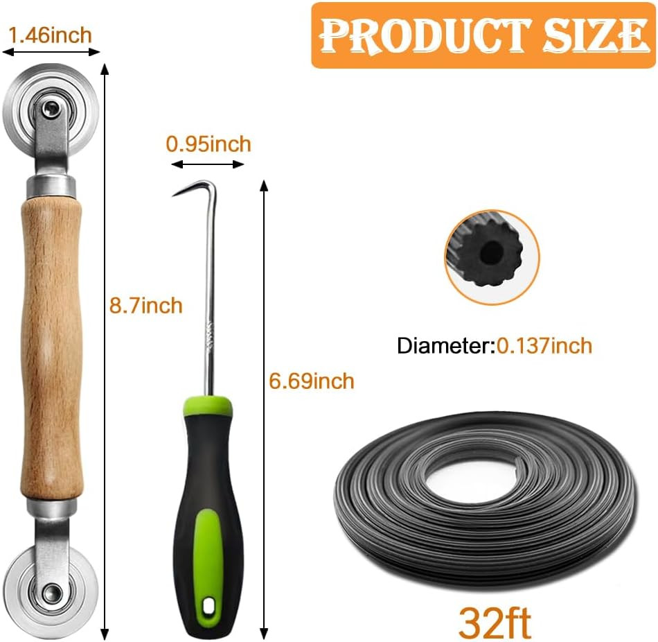 Screen Repair Kit, Screen Roller Tool, Steel Roller with Bear+32Ft Screen Spline