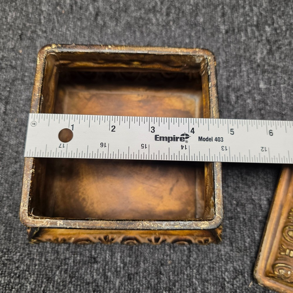 Distressed Footed Ceramic Canister w/ Lid Textured Brown Decorative Trinket Box