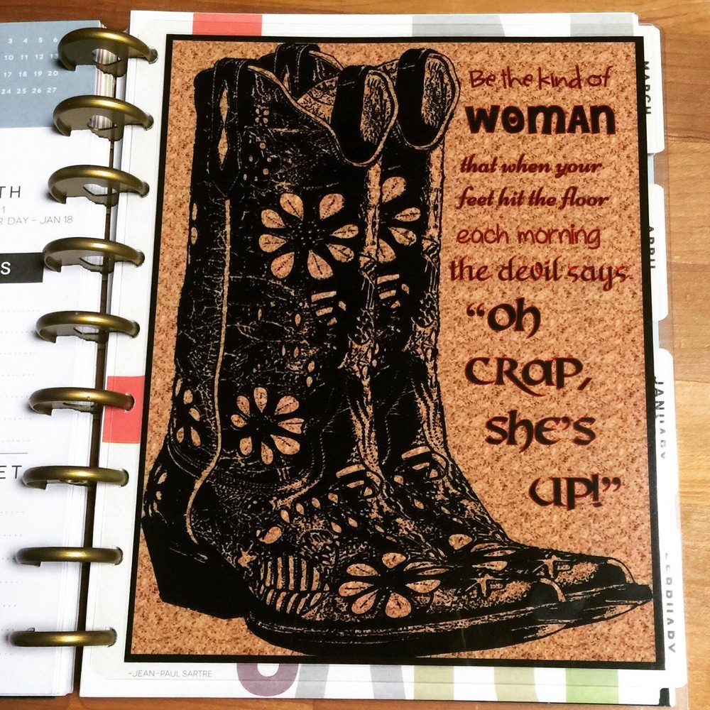 Cowboy Boots Quote Dashboard Insert for use with Classic Happy Planner~
