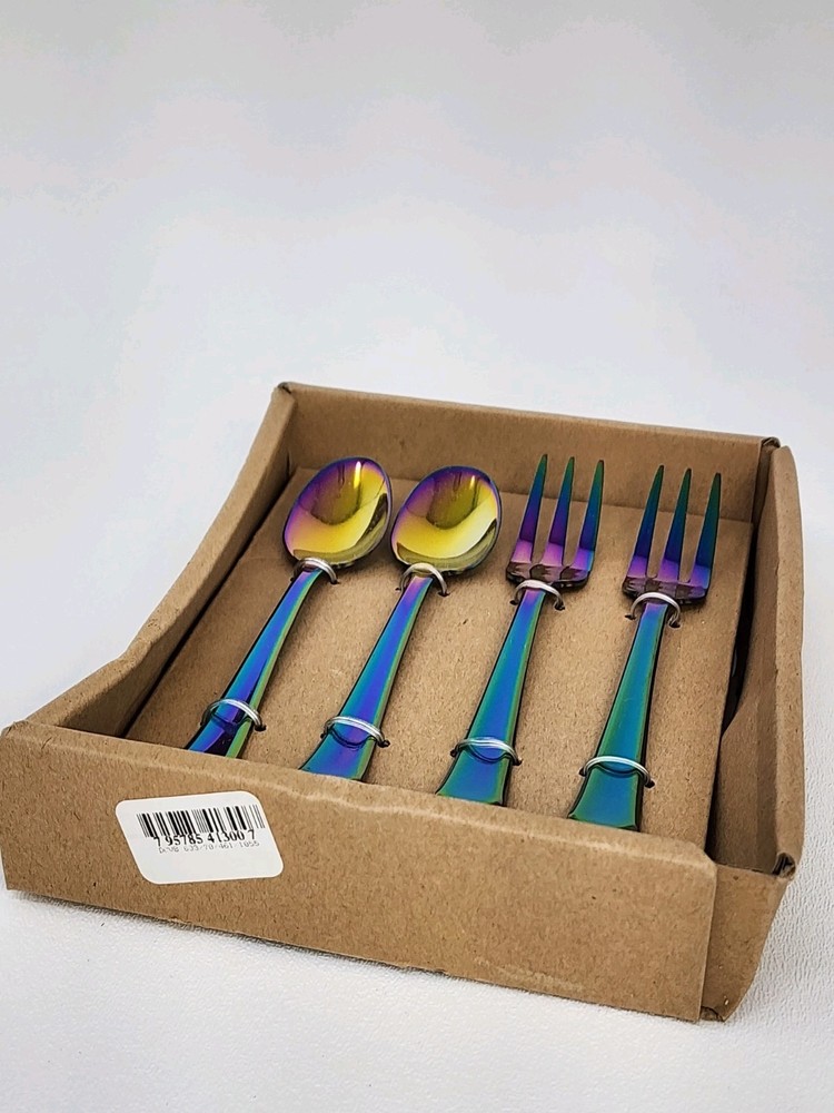Thirstystone 4-Pc. Cocktail Fork & Spoon Set, Iridescent Finish