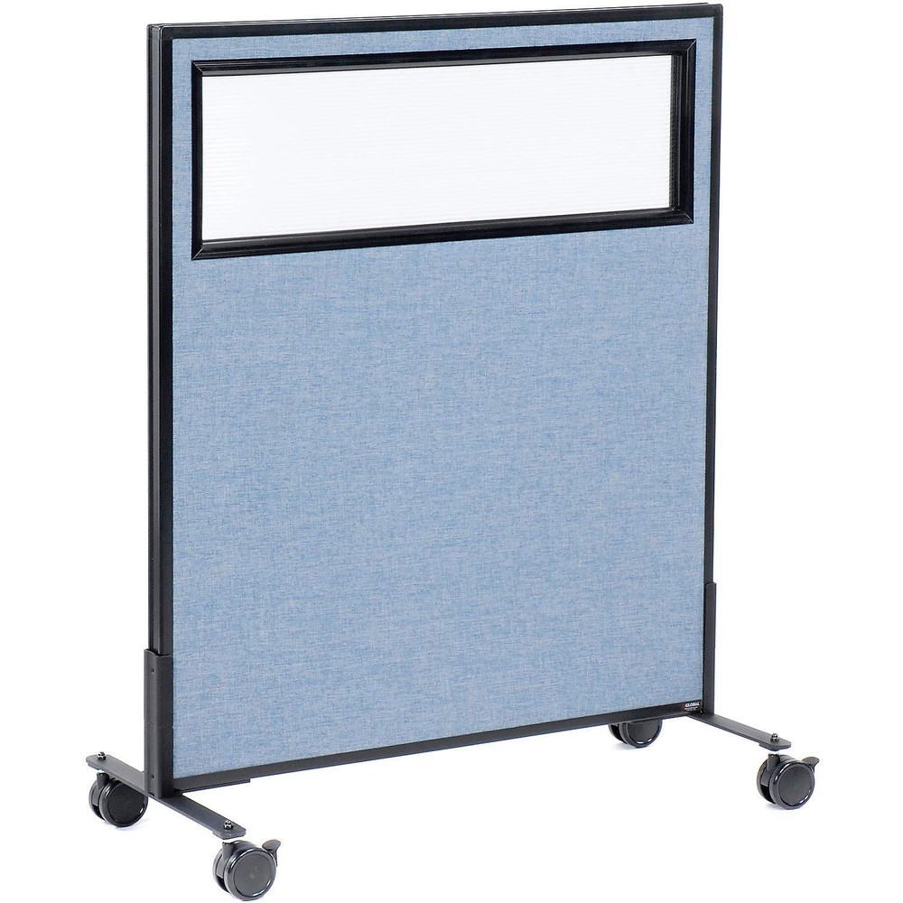 36-1/4"W x 45"H Mobile Office Partition Panel with Partial Window Blue