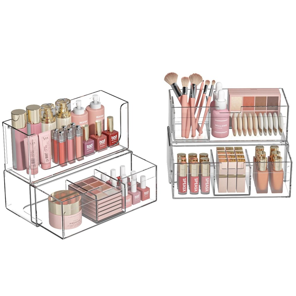 Bathroom Drawer Organizer Stackable Storage Drawers Clear Plastic Storage Bin...