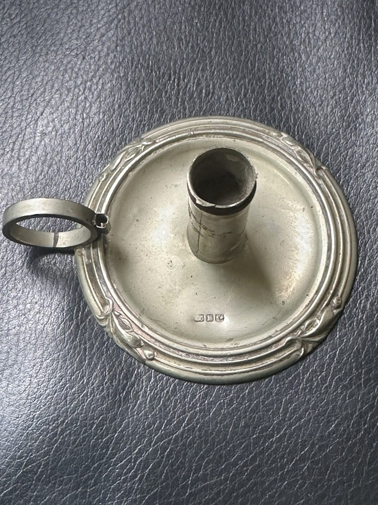 Antique Silver Plated Chamberstick Candlestick Ring Handle c1900