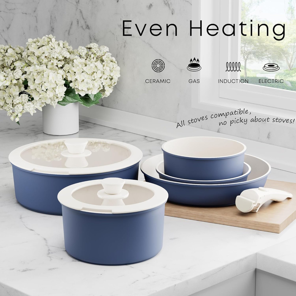 Detachable Nonstick Cookware Set - Stackable Induction Pots and Pans