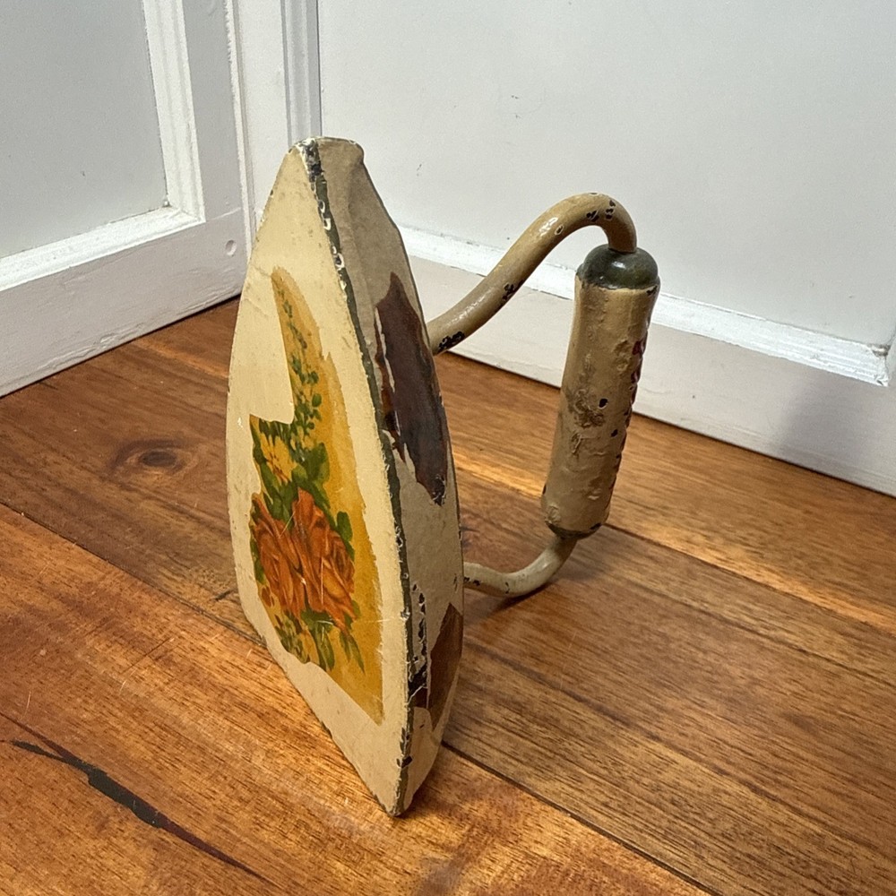 Cast Iron Flat Sad Iron Decorated Painted 6" Vintage