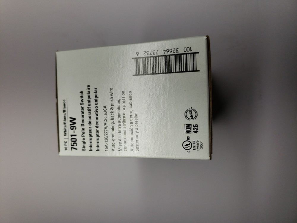 Eaton 7501-9W Single Pole Decorator Switch Qty 10