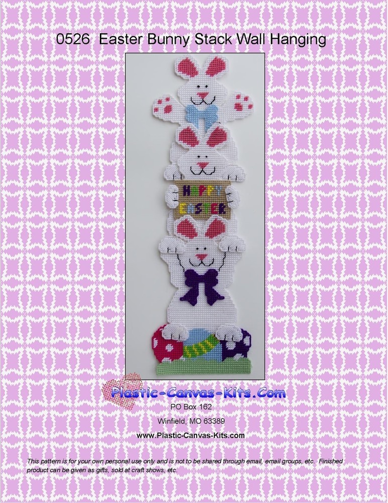Easter Bunny Stack Wall Hanging-Happy Easter-Plastic Canvas Pattern or Kit
