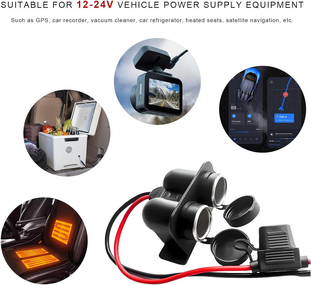 Cigarette Lighter Socket with Blade Fuse, Waterproof Auto Dual Socket Cigarette