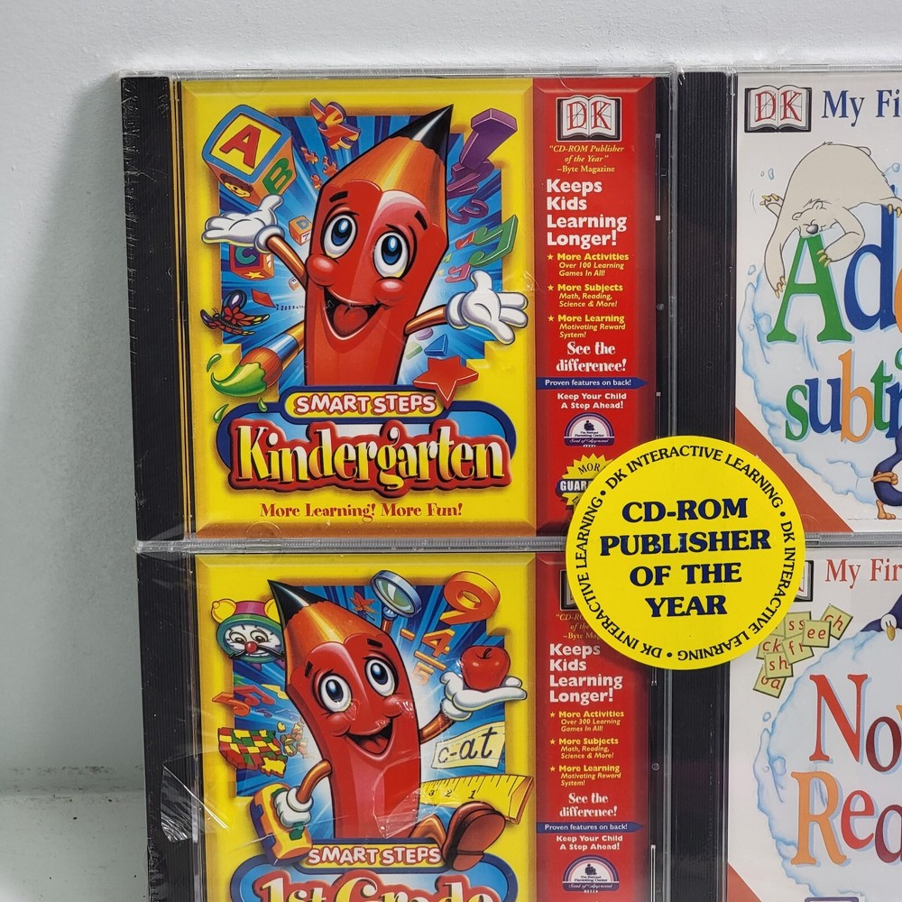 DK Interactive Learning 4 Pack CD-ROM Kindergarten 1st Grade Math Reading Games