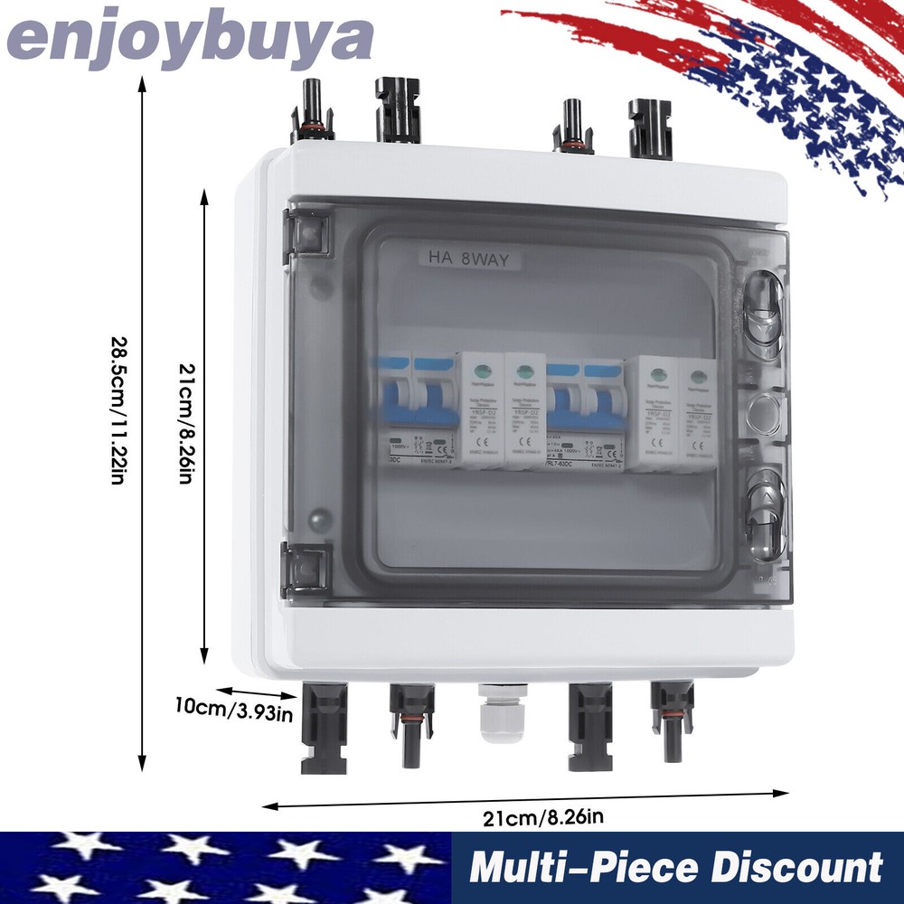 2 Strings Solar Combiner Box FIT Solar Panel Disconnect Switch Circuit Breaker