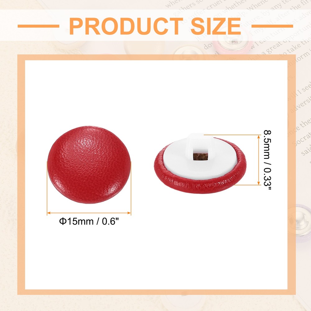 10pcs PU Leather Covered Button 15mm Plastic Shank Round Button, Red