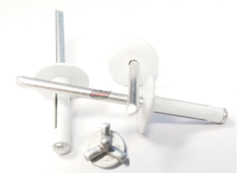 White 3/16" Large Head Tri-Fold Exploding Aluminum Mandrel Pop Rivets 250 pack