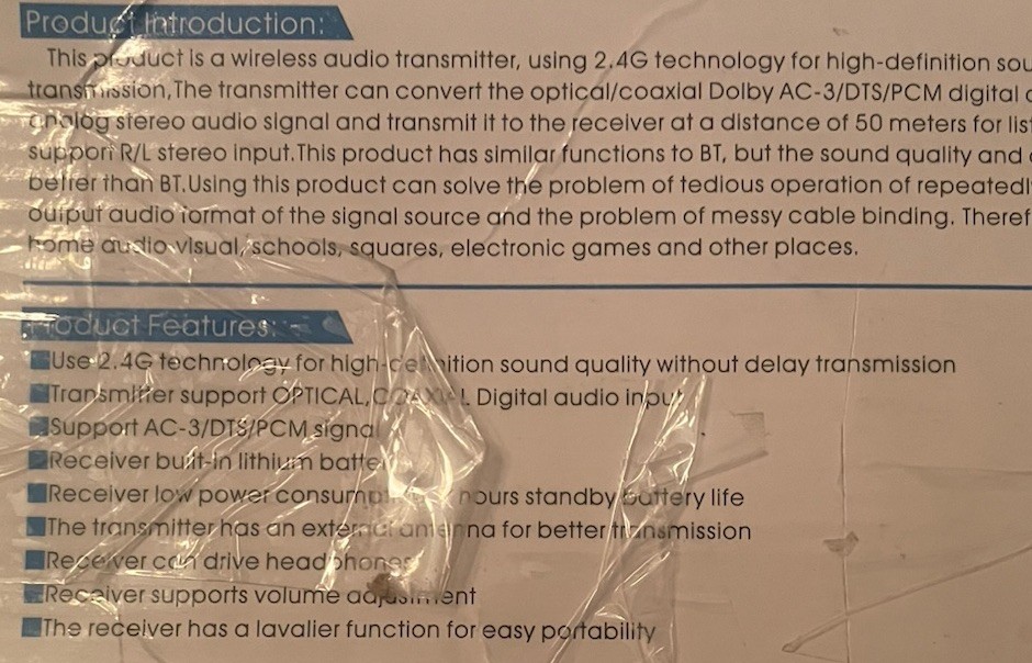 Audio Transmitter Receiver for TV Support