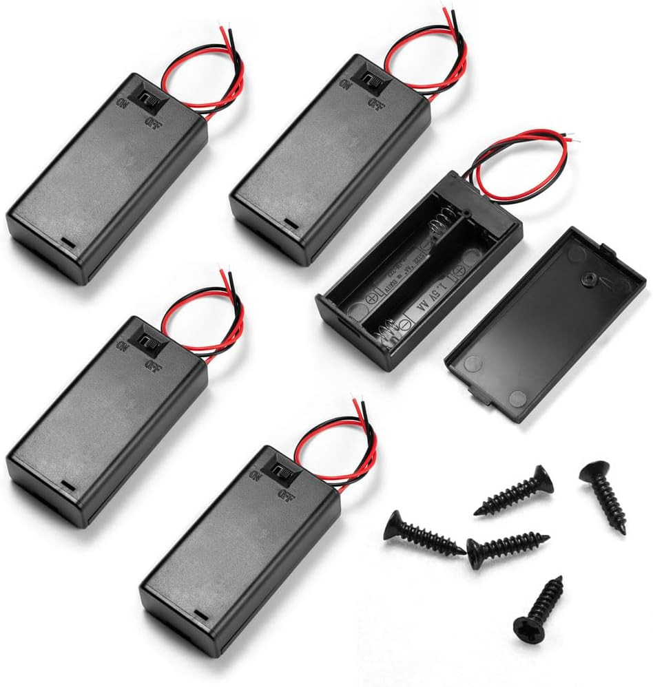 2 AA Battery Holder with Switch 5Pc 1.5V Case Wire Leads On/Off