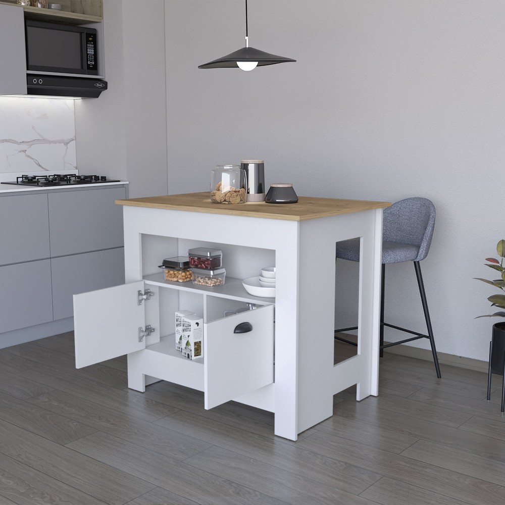 Theba Kitchen Island, whit 2 doors, 3 shelves