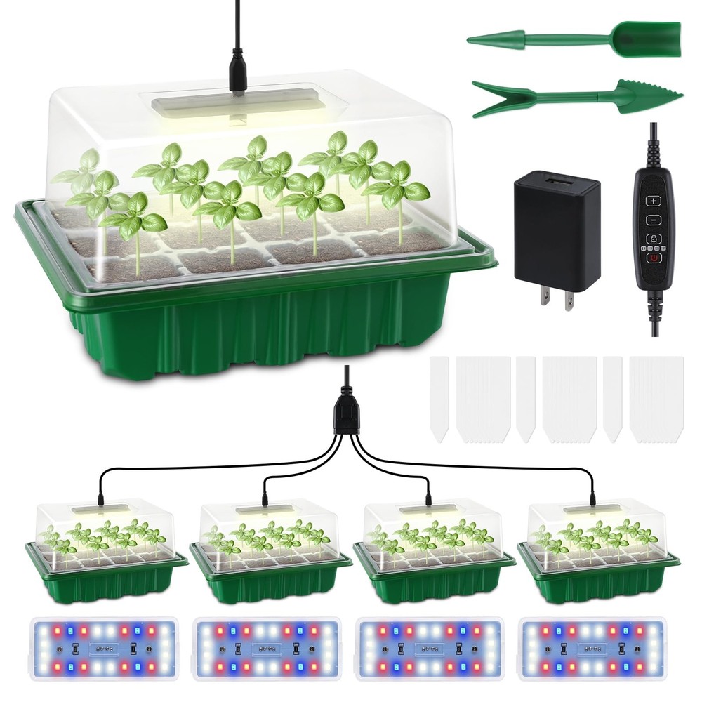 Seed Starter Tray Medium Size 4 Packs, Seed Starter Kit with Upgraded 24 Full...