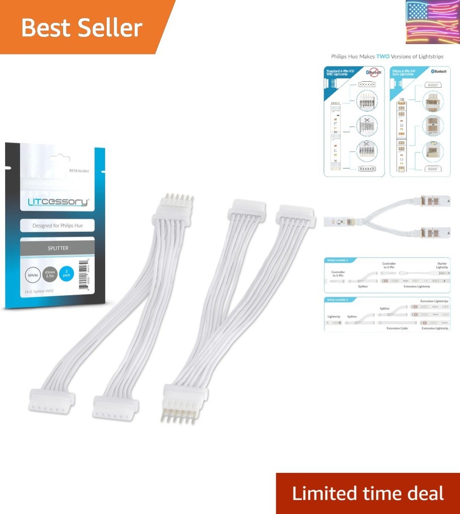 Splitter for Philips Hue, Solo Lightstrip 2 Pack, White - MICRO 6-PIN V4 / So...