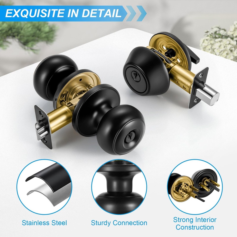 Plustool 2 Pack Front Door Lock Set Matte Black,Exterior Black