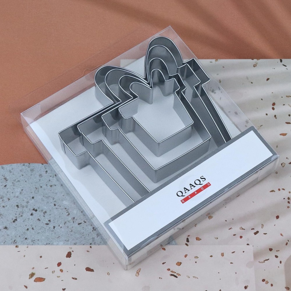 Gift Present Box Cookie Cutter Set Large - 5", 4", 3", 2" - 4 Piece - Stainle...