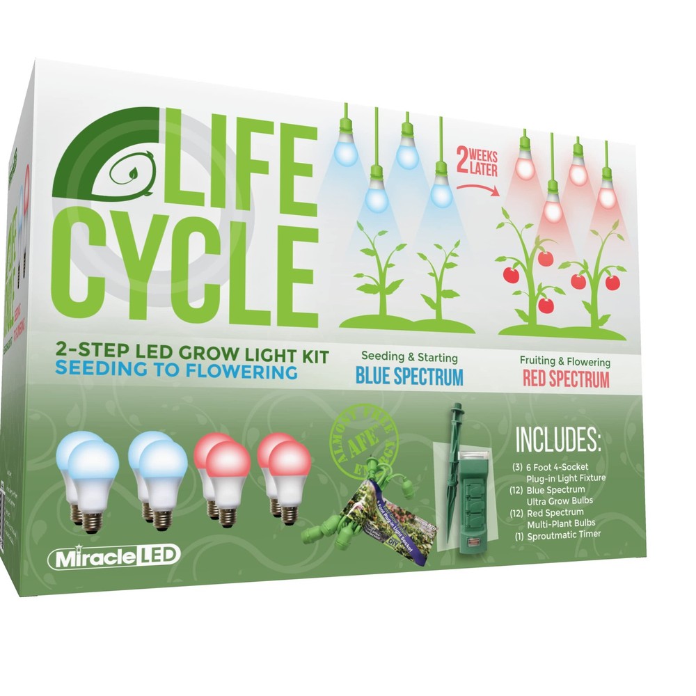 Miracle LED Plant Life Cycle 4-Socket Synchronized Grow Light Kit with 4 Blue