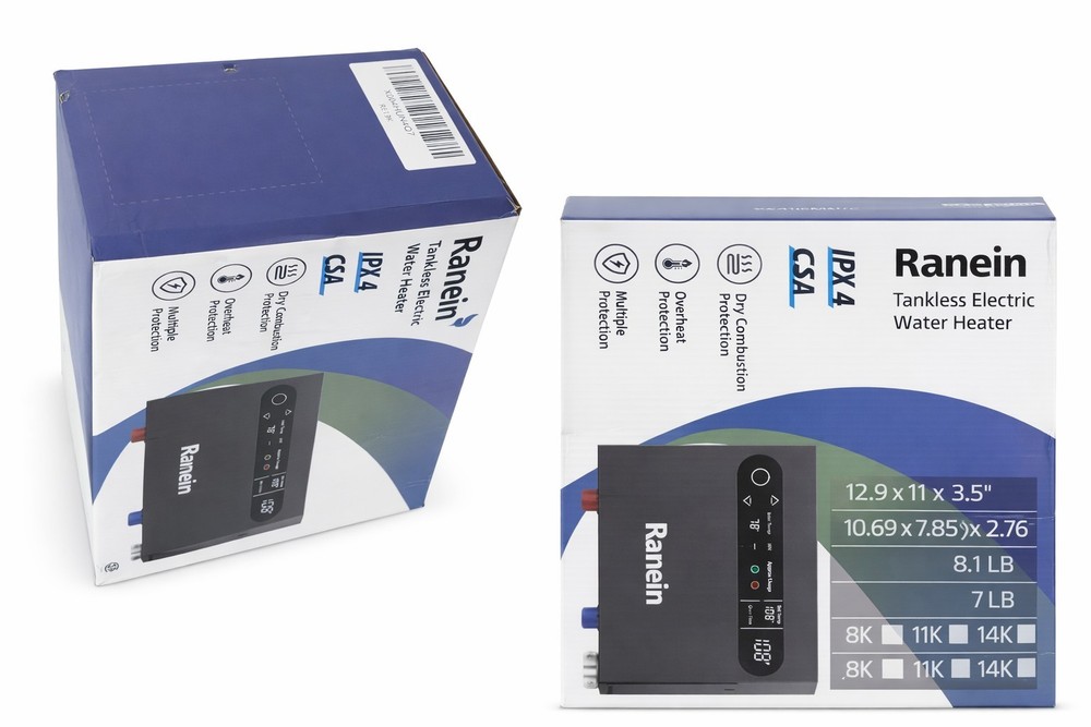 Ranein Tankless Electric Water Heater IPX4 Black Compact Multiple Protection