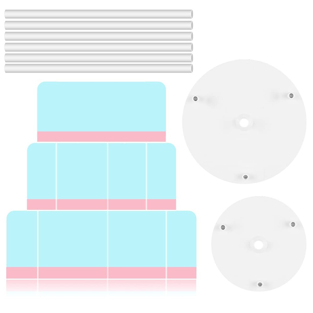 2 Tier Cake Separator Plates 6 Pieces Pillars Set Dowels Stacking 16cm 18cm