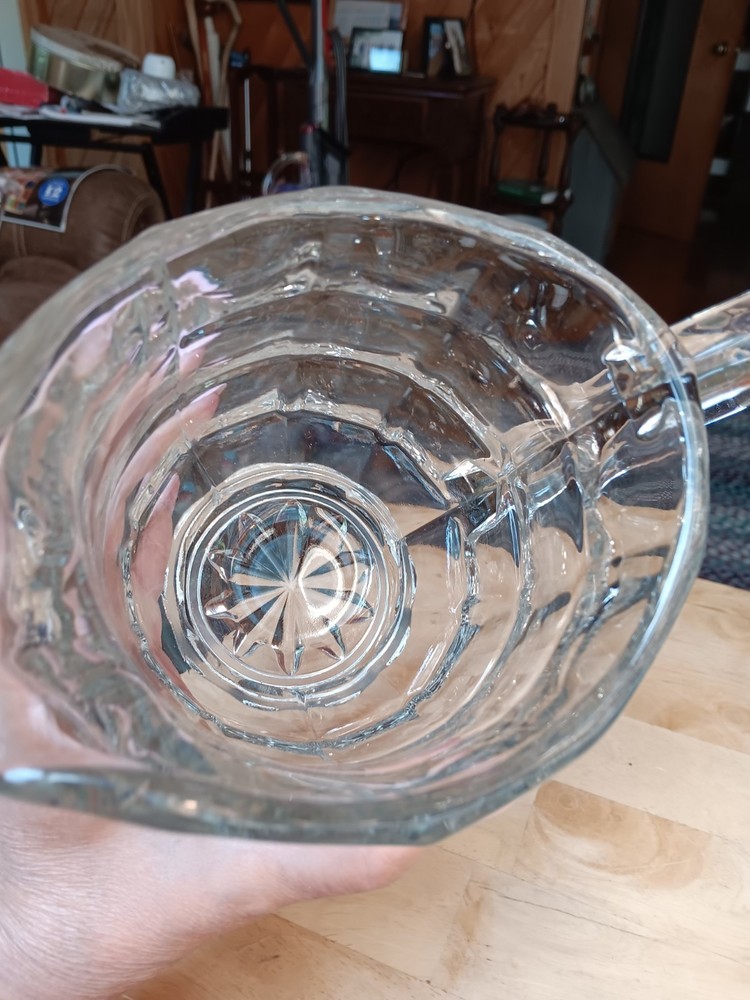 Vintage Clear Pitcher Block Design 5 Sided Handle Heavy. 534