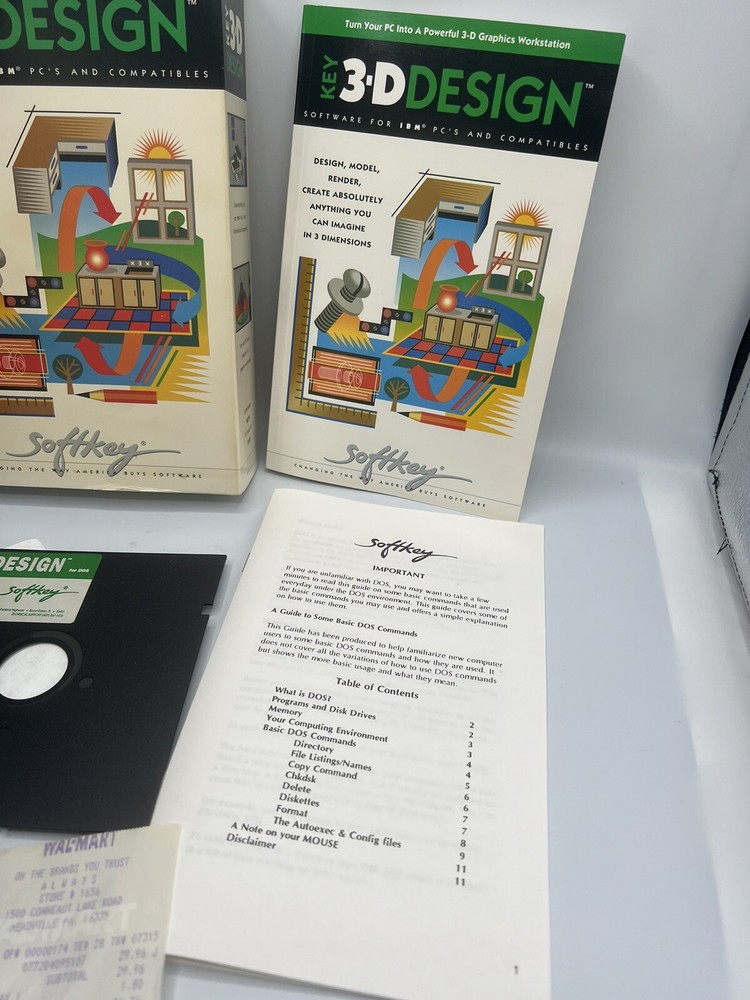 Vintage Key 3-D Design Softkey Software Version 1.0 IBM PC 90s