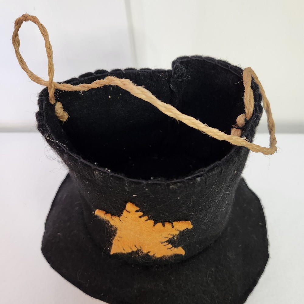 Handmade Stitched Primitive Look Fabric Snowman Head Hanging Open Hat Button Eye