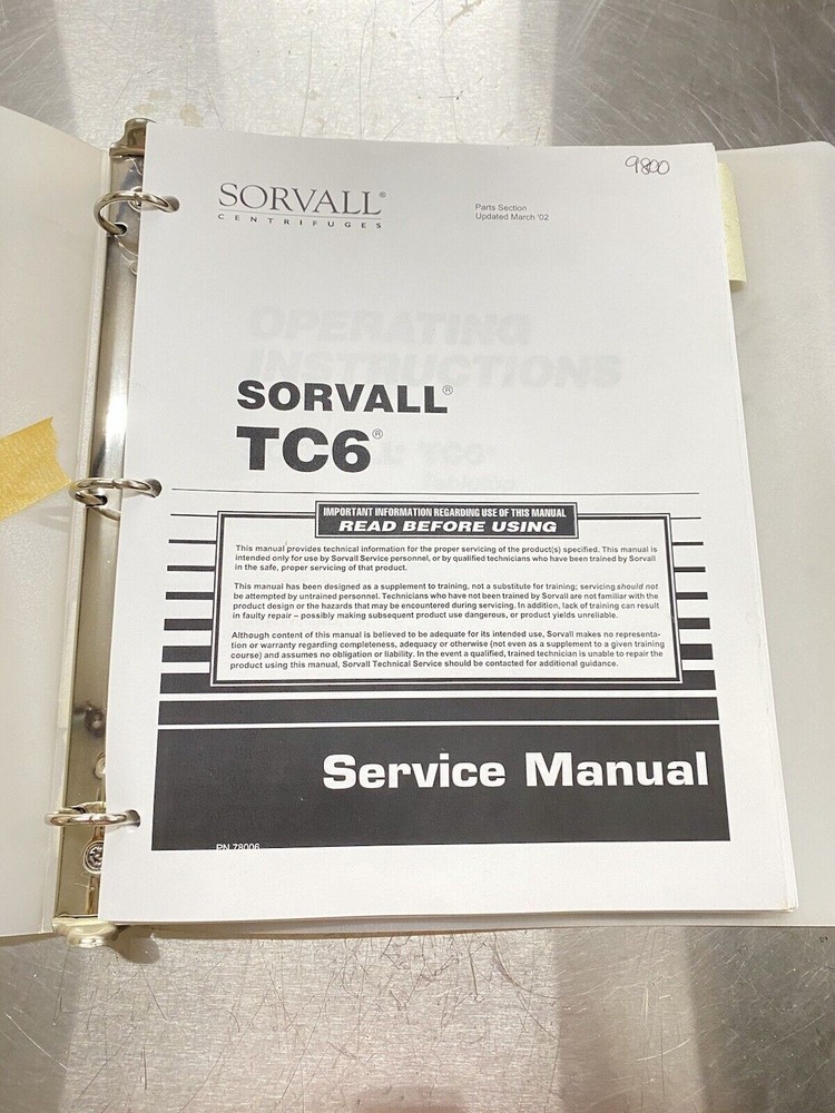 Sorvall TC6 Centrifuges Installation & Operations - Users Guide / Manual