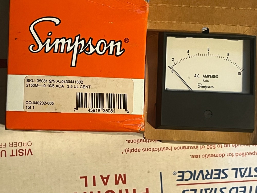 simpson 2153m-0-10/5 panel meter nos old stock
