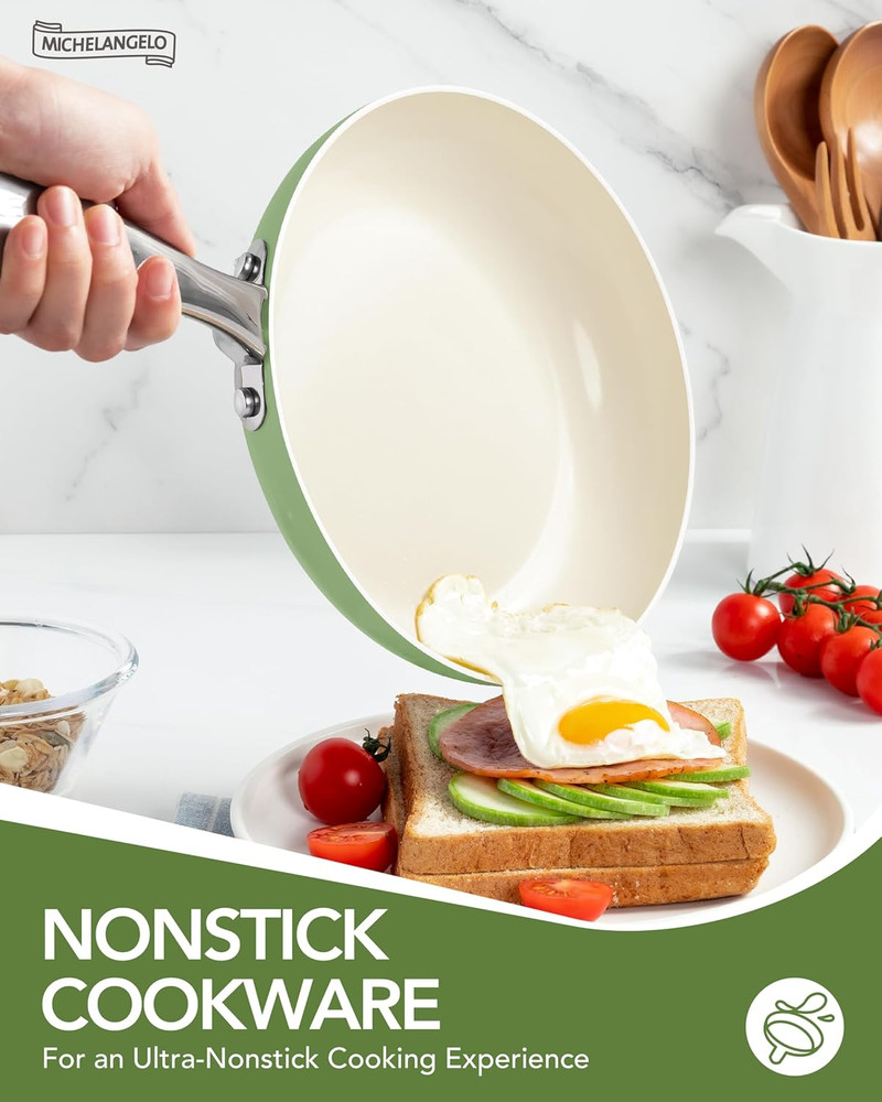 Non-Stick Titanium Cookware Set - 8-Pcs Ceramic Cookware Green