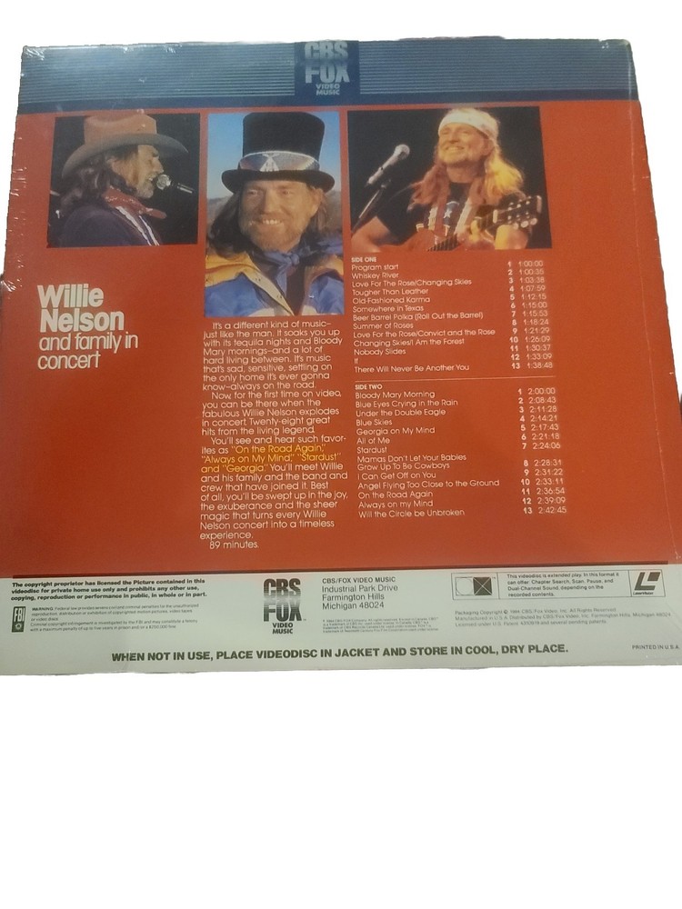 Willie Nelson Laserdisc 1984 NEW SEALED MINT