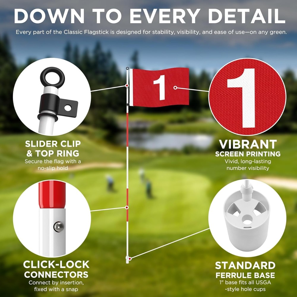 KINGTOP Golf Flagstick 6ft, Portable Version2- Red Flag#1, 1-Pack