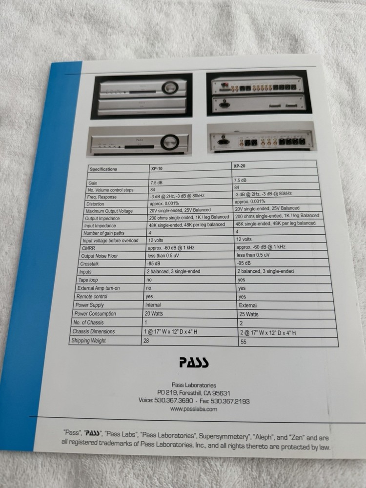 Pass Labs XP 10 20 Preamplifier Brochure. Nice