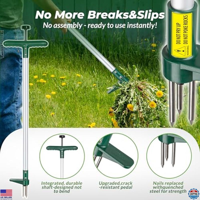 Stand Up Weed Puller Tool, Long Handle 3 Claws Dandelion Root Remover, 1 Pack