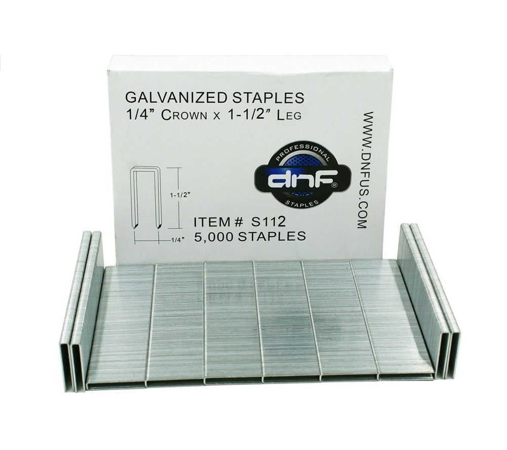 DNF Galvanized Staples 1/4" Crown 1-1/2" Leg (5000/ Box) - SHIPS FREE TODAY!